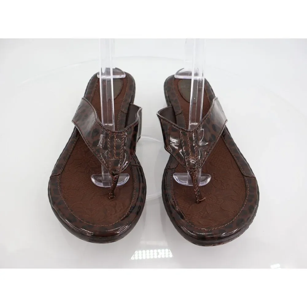 Born BOC Thong Sandals Women's Size 10 42 Leopard Patent Faux Leather Slides